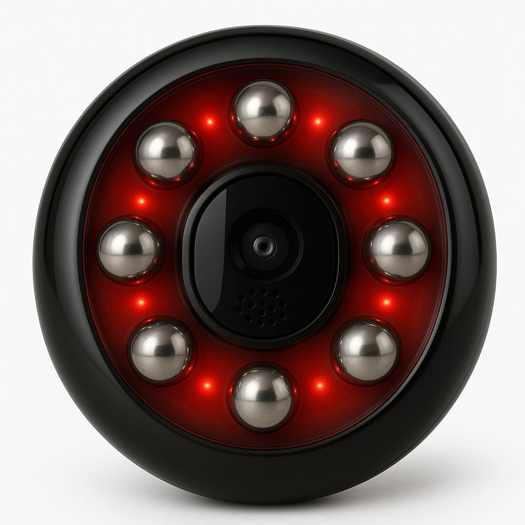 Dahliora cupping device viewed from the bottom. Features are infrared light, heating, and suction modes.
