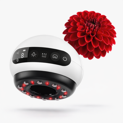 Dahliora cupping device. Many features for at home cupping therapy. Solves cellulite, aches and muscle pain. Makes women healthier and look better. Multiple features like suction modes, infrared light and heating. Lymphatic drainage, fascia and skin smoothness.